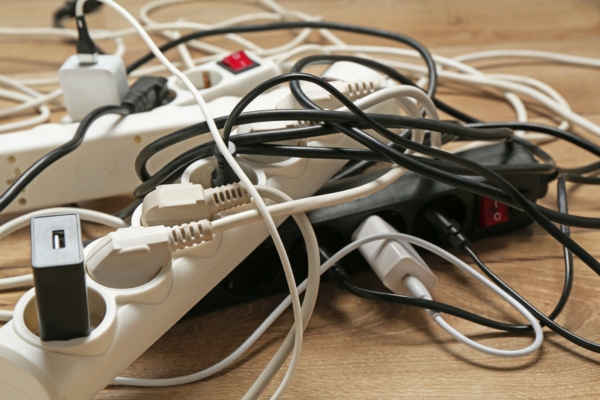 Extension power boards overloaded with plugs