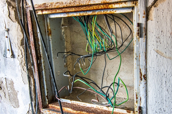 Damaged place of the original aluminum electronic installation