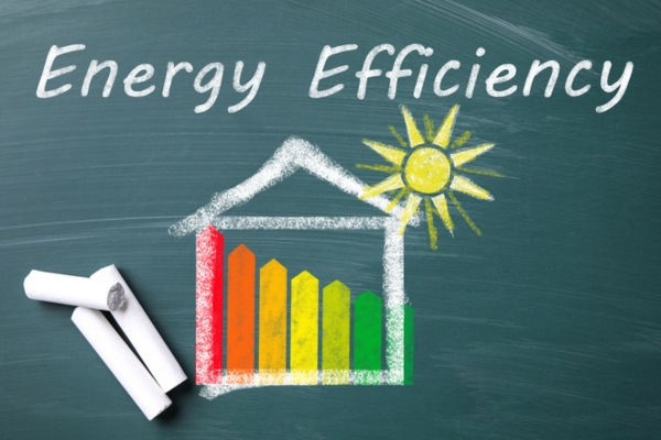 energy efficiency symbol drawn on a chalkboard