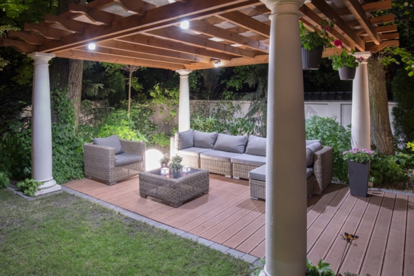 well-lit patio