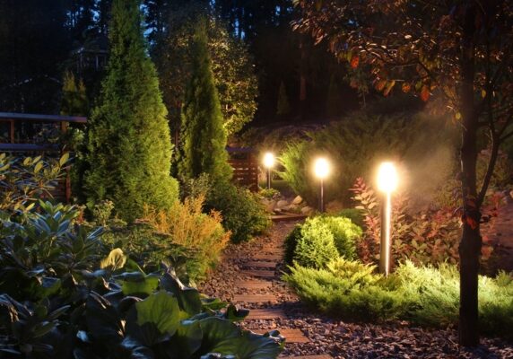 illuminated garden path